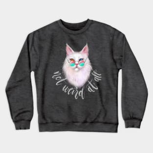 White Maine Coon Cat with Different-Colored Eyes and Calligraphy Crewneck Sweatshirt